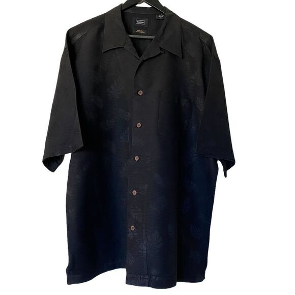 HAGGAR 100% Silk Black Short Sleeve Button Down Casual Shirt - Picture 1 of 6